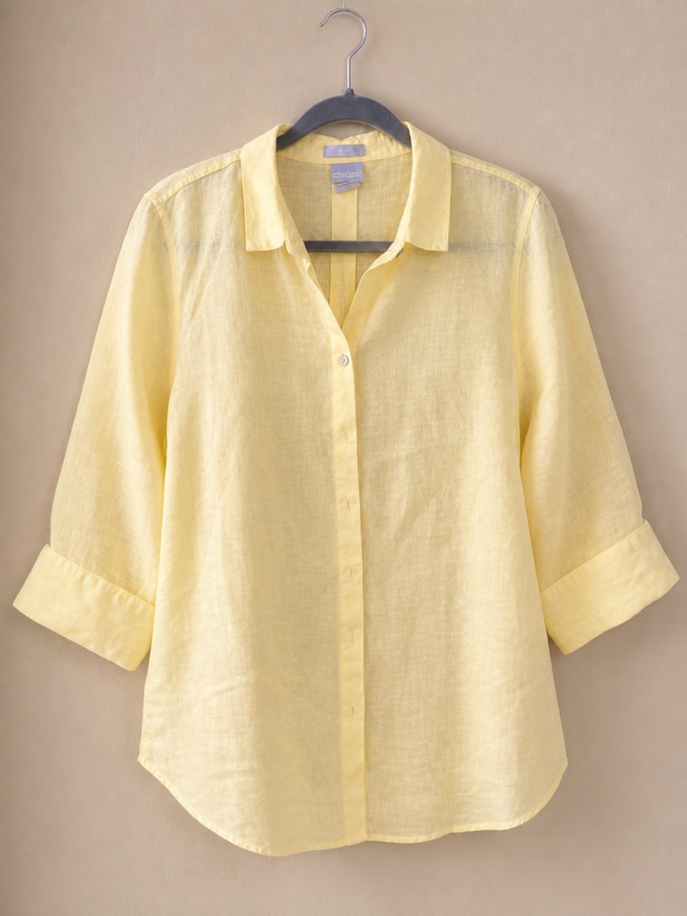 Chico's Light Yellow Linen Button-Down Shirt